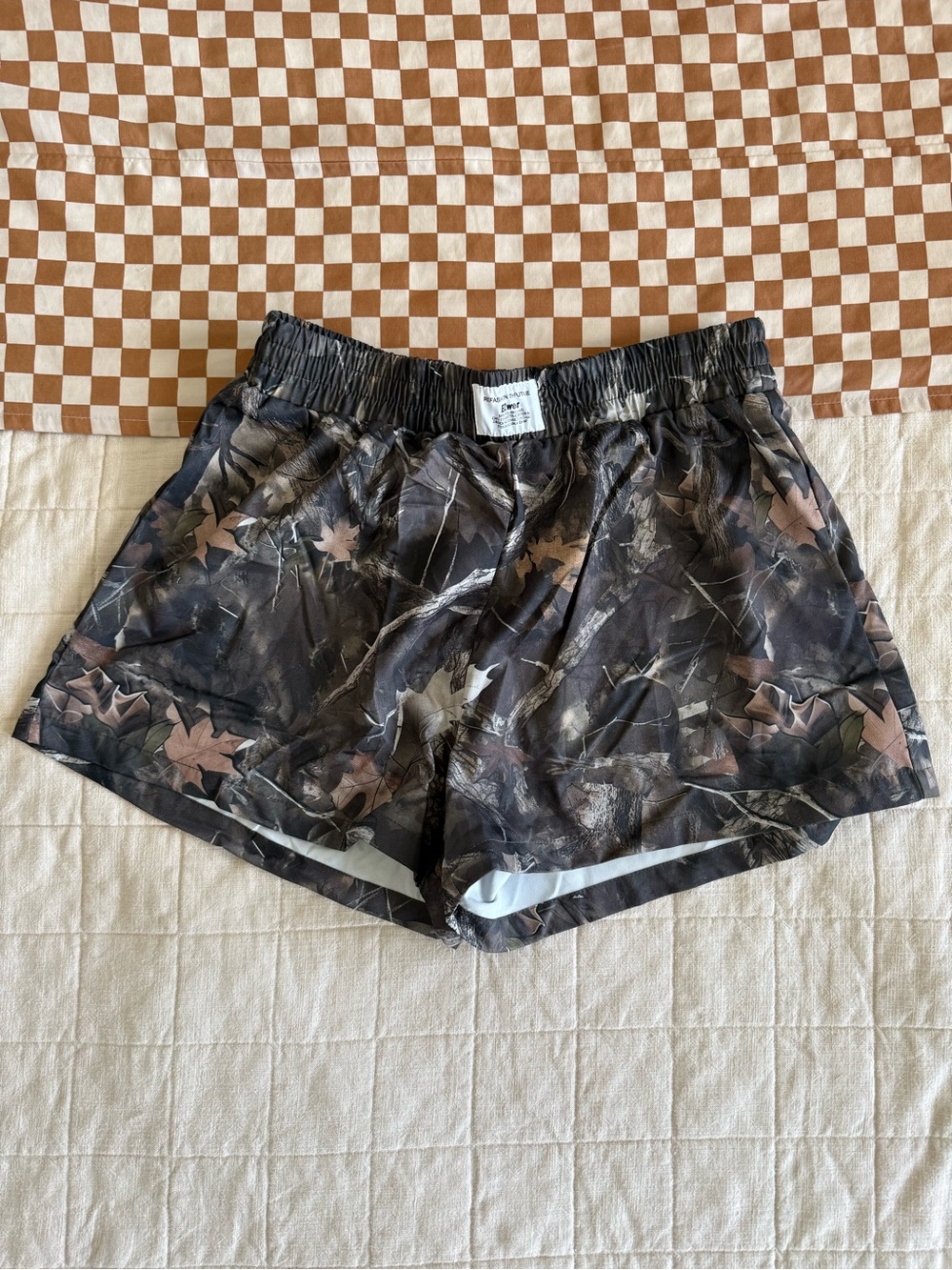 SHEIN Brown and Black Camo Leaf Athletic Shorts